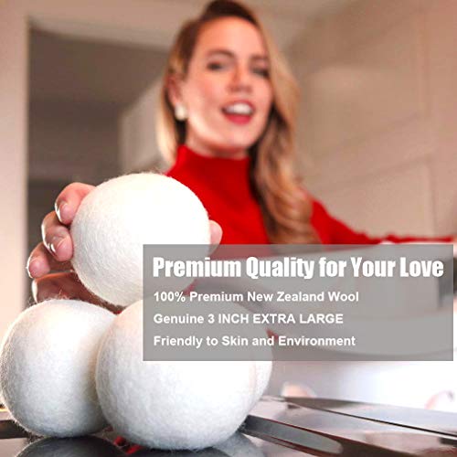 LEVIBASIC Wool Dryer Balls 6 Pack XL, 3" Genuine New Zealand Wool to Core, 100% Organic Fabric Softener Alternative, Baby Safe & Chemical Free, Reduce Wrinkles & Shorten Drying Time by LEVIBASIC (White-6pcs) - Image 3