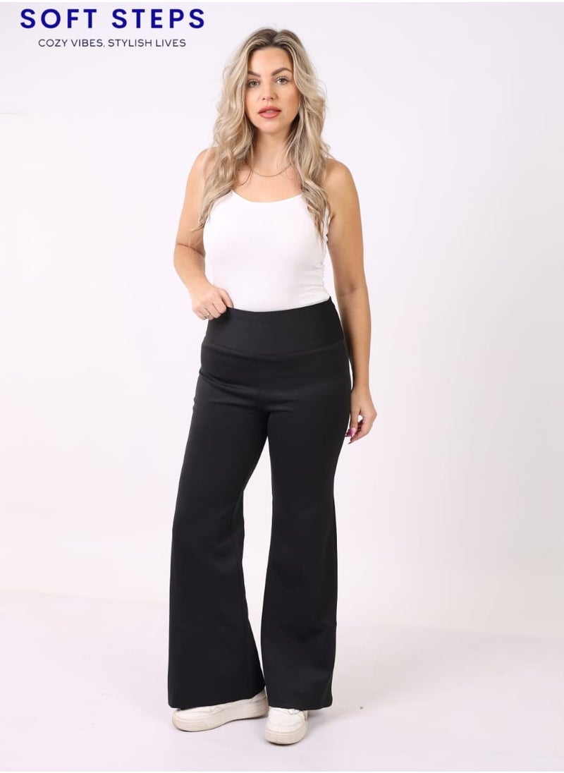Soft Steps High waist Sportswear Leggings Pants Wide Leg Black Size L  - Image 4
