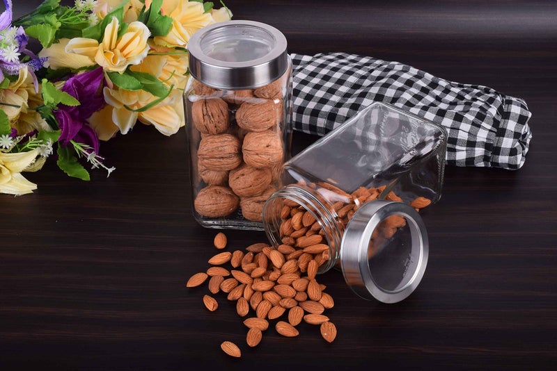 Avora Glass Jar with Lid, Cube Glass Container for Kitchen, 2000 ml, pack of 6 - Image 2