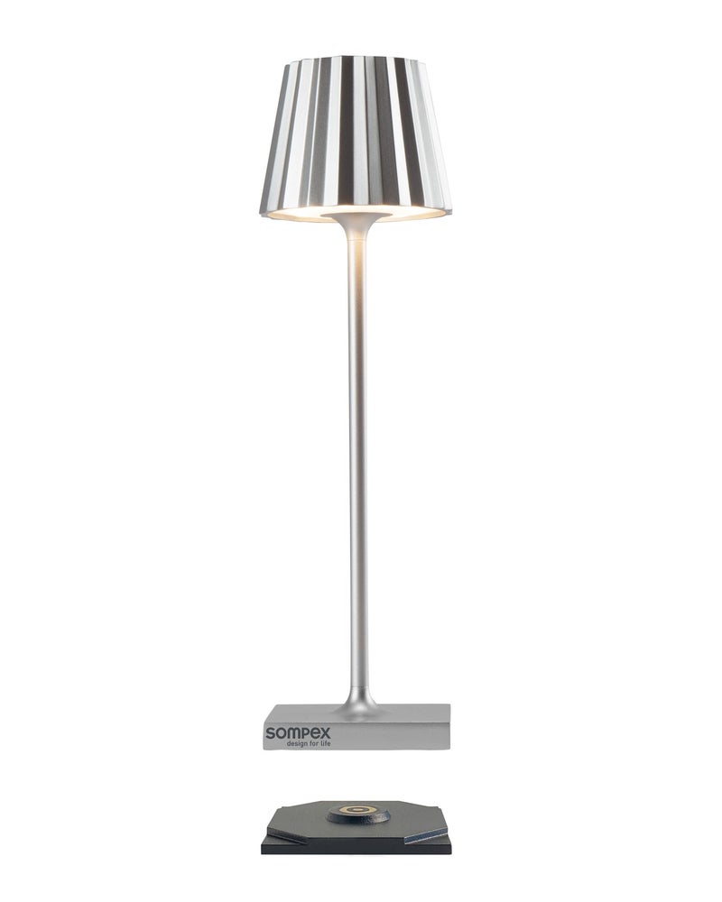 Sompex Troll Nano Table Lamp (Glossy finish) | Indoor & Outdoor | 2 light colours | Stepless touch dimmer | 1.6W LED Battery Operated | Aluminium | 54 (splash and dust proof) 10 x 21 cm - Silver - Image 3