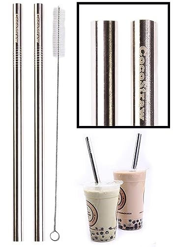 2 BOBA Straw Stainless Steel Extra Wide 12 x 95 Long Tapioca Pearl Bubble Tea Thick FAT CocoStraw Brand