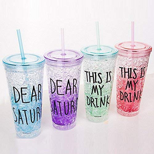 Whitecloud TRANSFORMING HOMES® Acrylic Frosty Mason Jar Freezing Gel Ice Cup with Straw and Lid for Juice, Soft Drinks, Water Capacity 650 ml (Green) - Image 2