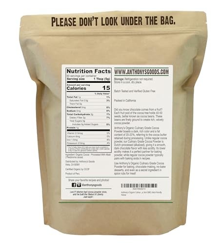 Anthony's Organic Culinary Grade Cocoa Powder, 1 lb, Dutch Processed Baking Cocoa, Gluten Free, Non GMO, Keto Friendly - Image 2