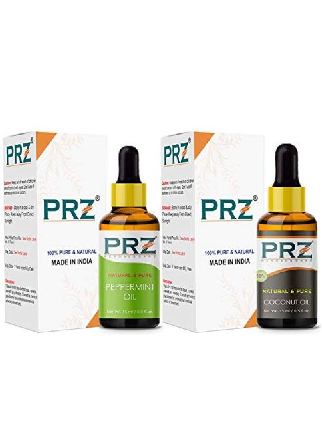 PRZ Combo of Peppermint Essential Oil & Cold Pressed Extra Virgin Coconut Carrier Oil 100% Pure l & Therapeutic Grade Oil for Aromatherapy Body Massage Skin Care & Hair Growth (15ML Each)  - Image 3