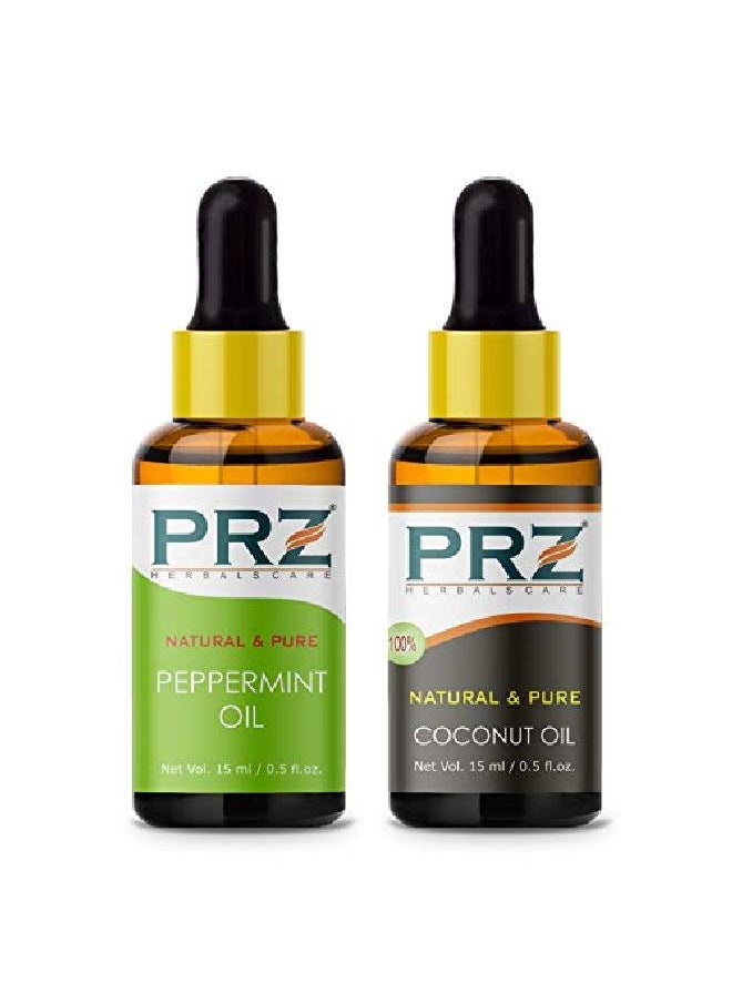 PRZ Combo of Peppermint Essential Oil & Cold Pressed Extra Virgin Coconut Carrier Oil 100% Pure l & Therapeutic Grade Oil for Aromatherapy Body Massage Skin Care & Hair Growth (15ML Each)  - Image 2