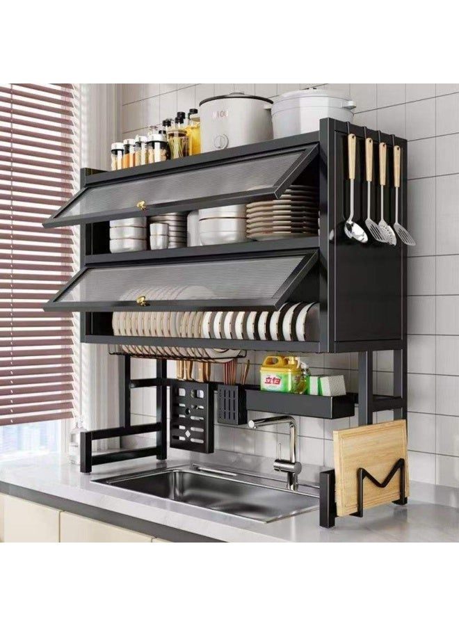 Tradeo High-Quality 2-Tier Adjustable Carbon Steel Dish Drying Rack with Drain Board & Protective Cover – Over-Sink Kitchen Organizer for Home Use - Image 1