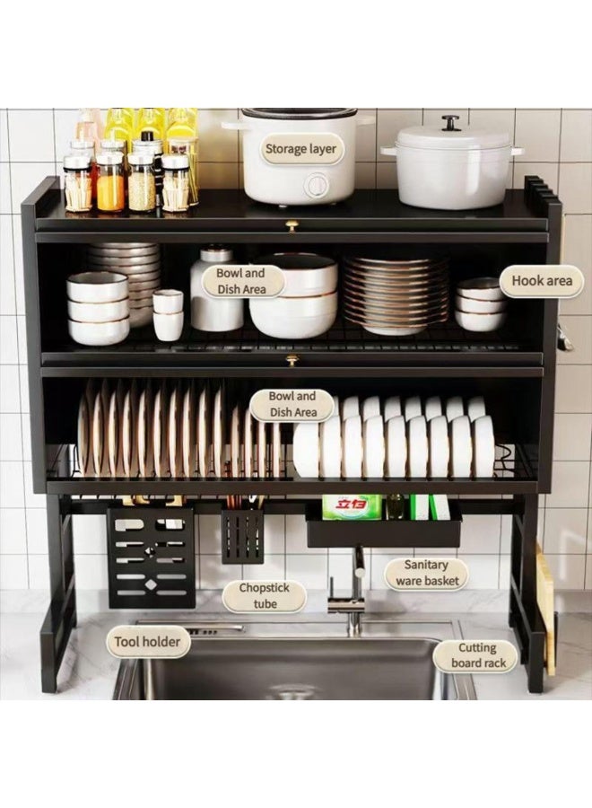 Tradeo High-Quality 2-Tier Adjustable Carbon Steel Dish Drying Rack with Drain Board & Protective Cover – Over-Sink Kitchen Organizer for Home Use - Image 2
