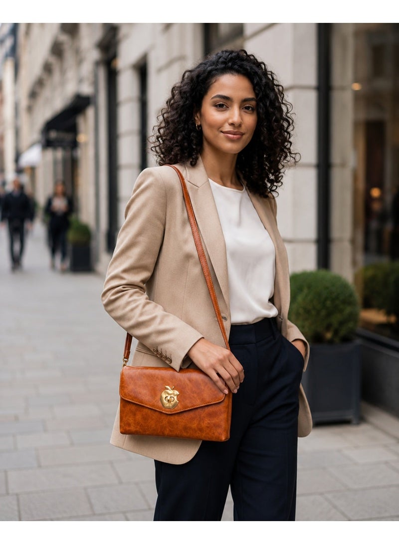 zoba Women's 2-in-1 clutch and crossbody bag in a tan color, made of faux leather with a luxurious pattern and a gold clasp, suitable for going out, evenings out, and everyday use. - Image 2