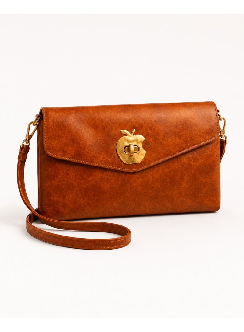 zoba Women's 2-in-1 clutch and crossbody bag in a tan color, made of faux leather with a luxurious pattern and a gold clasp, suitable for going out, evenings out, and everyday use. - Image 1