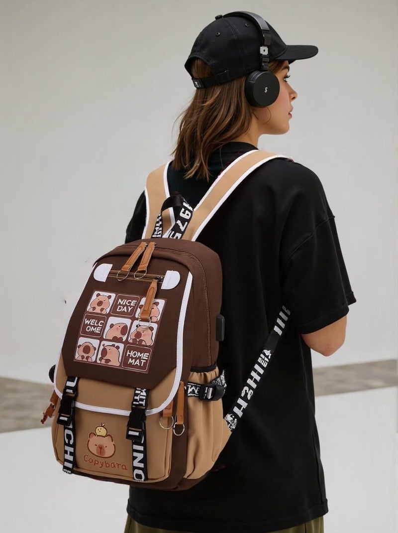 Lushandy Capybara Backpack, Cute Capibara Backpacks Kawaii Kapibara Stuff Large Cartoon Capybara Bag Ita Bag - Image 3