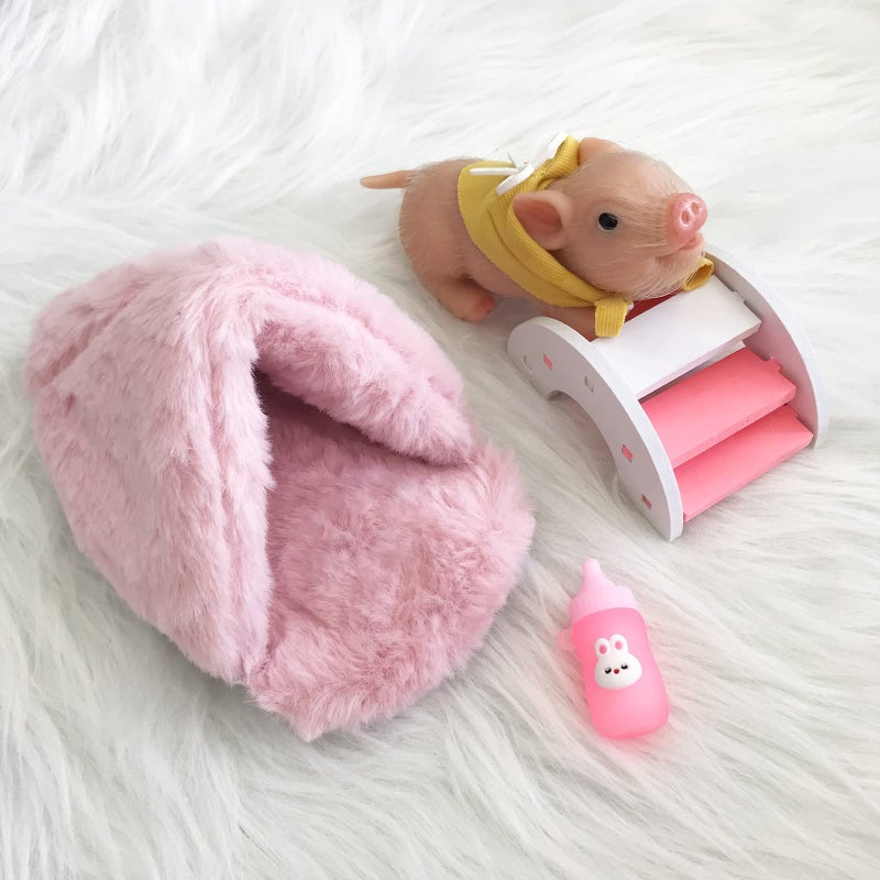 VOLOBE 5 Inches Silicone Piglet Soft Mini Realistic Piggy Toy Gift Box with Silicone Piglet Accessories Kids Lifelike Reborn DollDora - Image 3