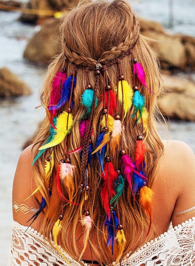GENBREE Boho Feather Headband Rainbow Hair Accessories Indian Costume for Women - Image 1