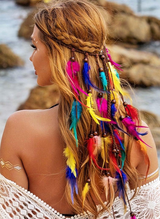 GENBREE Boho Feather Headband Rainbow Hair Accessories Indian Costume for Women - Image 2