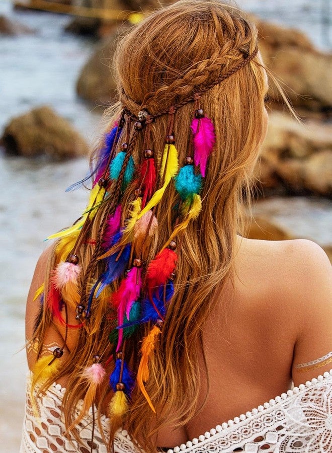 GENBREE Boho Feather Headband Rainbow Hair Accessories Indian Costume for Women - Image 4