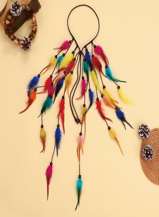 GENBREE Boho Feather Headband Rainbow Hair Accessories Indian Costume for Women - Image 3