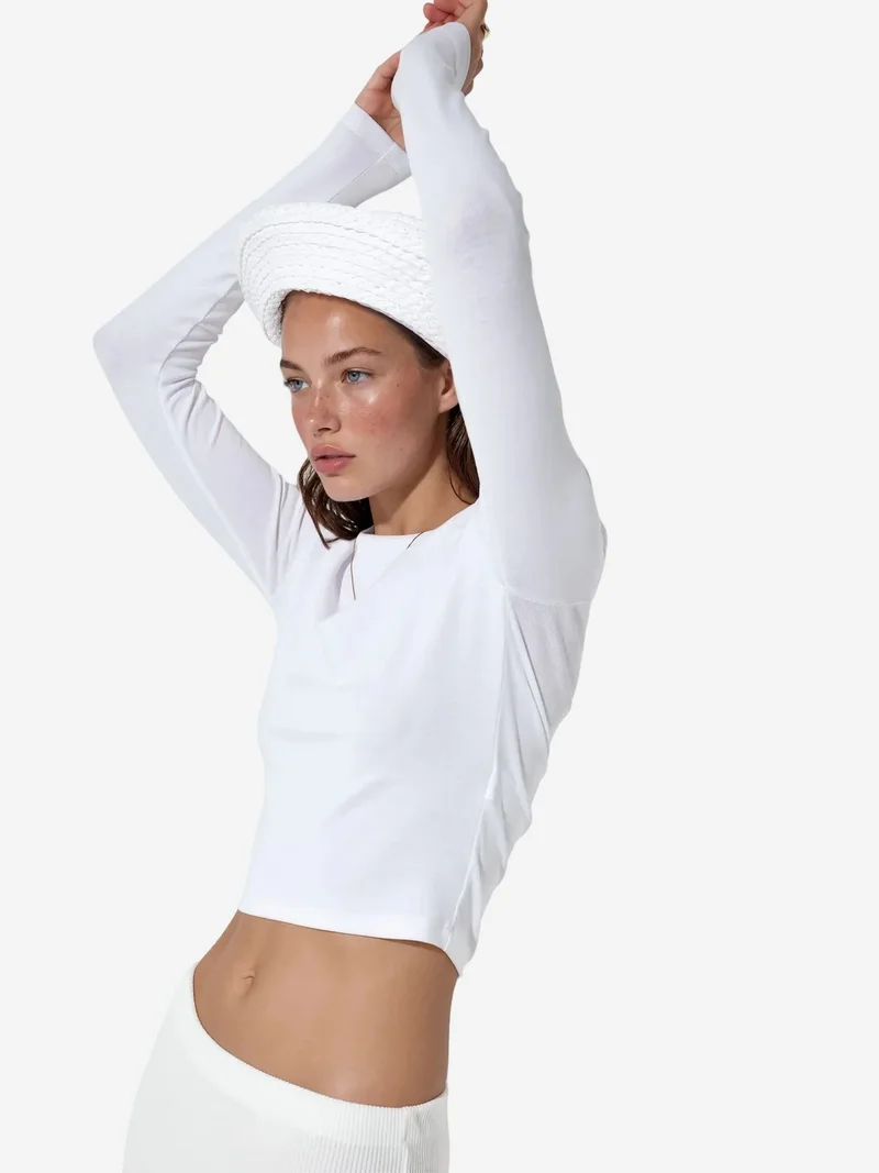 بوسيم BUSEM Long Sleeve Crew Neck Blouse