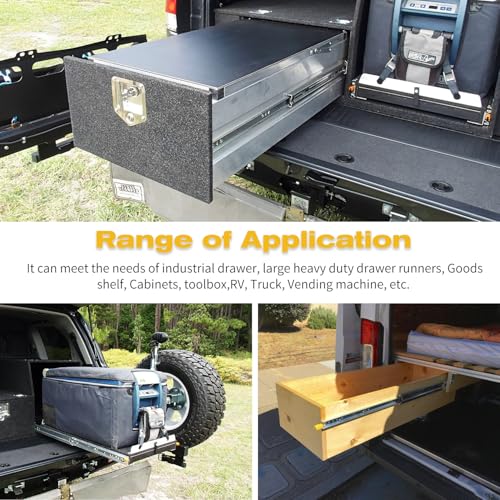 YENUO Heavy Duty Drawer Slides with Lock 12 14 16 18 20 22 24 26 28 30 32 34 36 38 40 44 48 52 56 60 Inch Full Extension Side Mount Ball Bearing Locking Rails Track Glides Runners Load 500 Lbs 1 Pair - Image 5