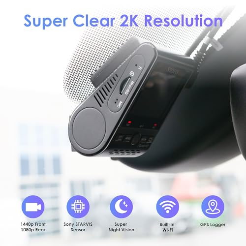 VIOFO Dual Dash Cam, 2K 1440P 60fps+1080P 30fps Front and Rear Dash Camera with Wi-Fi GPS, Parking Mode, Emergency Recording, Super Capacitor, Motion Detection (A129 Plus Duo) - Image 2