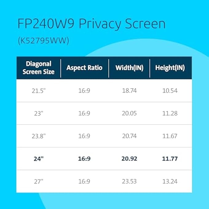 rayihni شاشة خصوصية كمبيوتر 24 بوصة لسطح المكتب، شاشة عريضة 16:9، فلتر خصوصية كمبيوتر FP240W9 مضاد للتوهج وتقليل الأشعة الزرقاء لشاشات ديل، أسوس، أيسر، إل جي، سامسونج، AOC، K55413WW - Image 3