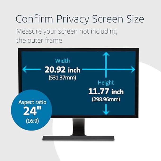 rayihni شاشة خصوصية كمبيوتر 24 بوصة لسطح المكتب، شاشة عريضة 16:9، فلتر خصوصية كمبيوتر FP240W9 مضاد للتوهج وتقليل الأشعة الزرقاء لشاشات ديل، أسوس، أيسر، إل جي، سامسونج، AOC، K55413WW - Image 2