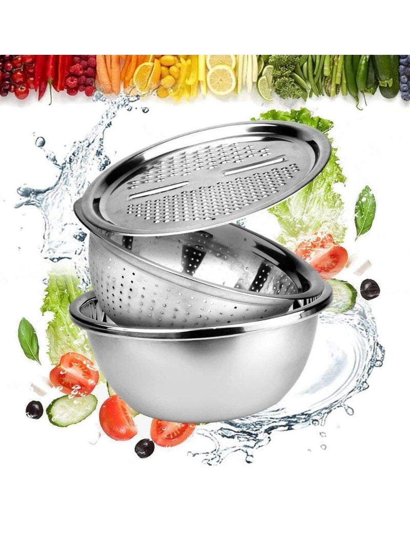 DSB 5-liter capacity, 500-watt power, stainless steel bowl for mincing meat and vegetables, DSP copper motor, model KM-4108, with a 3-piece set including a strainer, grater, vegetable washing bowl, and a stainless steel kitchen utensil for kneading dough and mixing salad. - Image 4