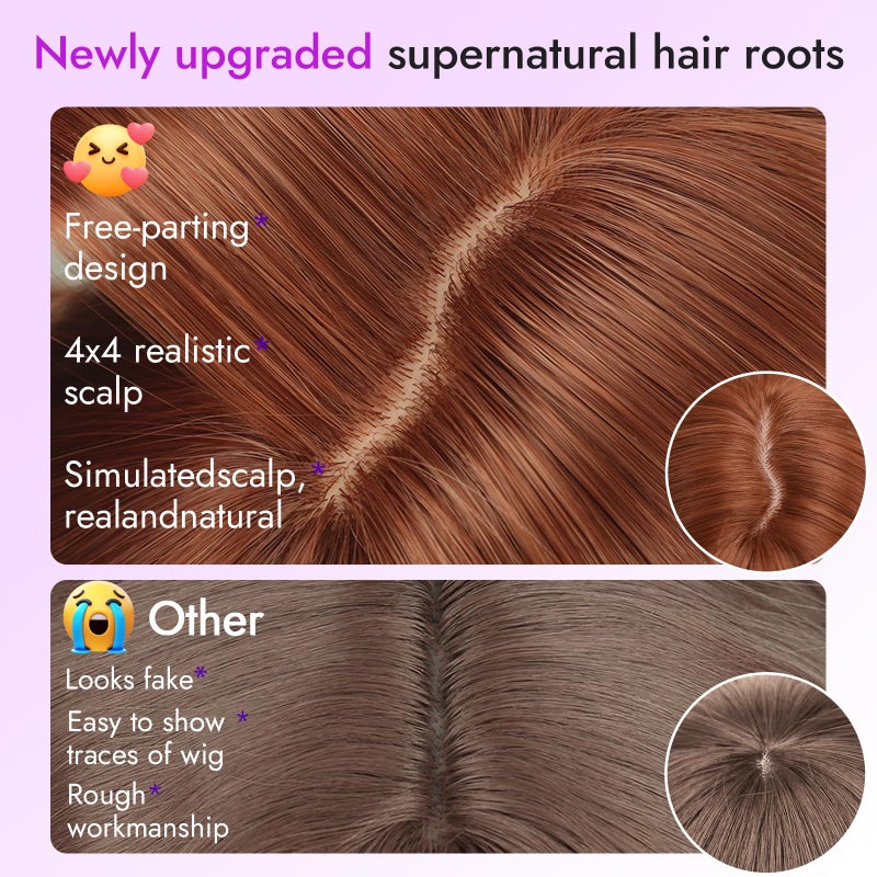 Eawwii Long Ginger Wig with Bangs for Women,4x4 Realistic Scalp, Free Parting,Layered Hairstyle Synthetic Heat Resistant for Daily Party Use 26 inch - Image 2