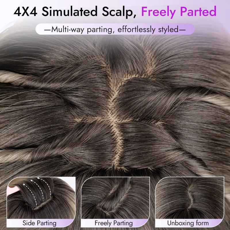 Eawwii Long Ginger Wig with Bangs for Women,4x4 Realistic Scalp, Free Parting,Layered Hairstyle Synthetic Heat Resistant for Daily Party Use 26 inch - Image 3