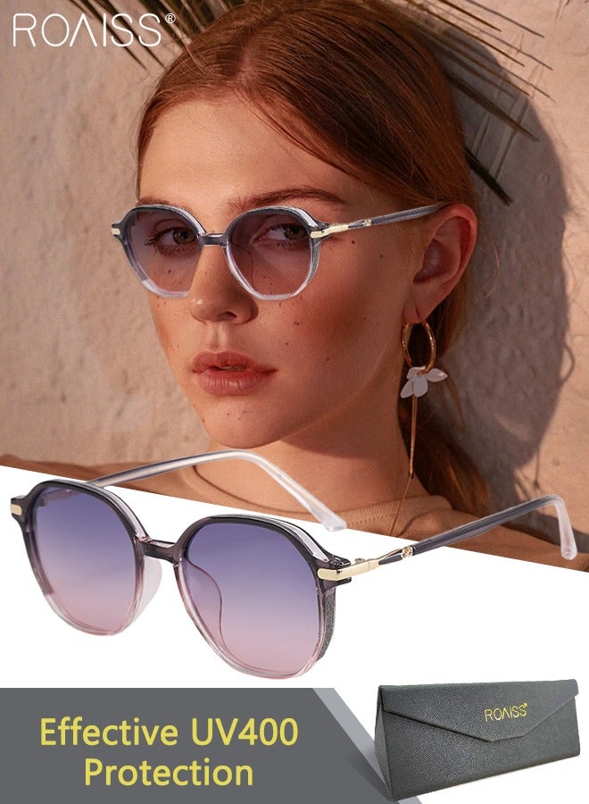 roaiss Polarized Round Sunglasses for Women, UV400 Protection Sun Glasses, Fashion Sun Shades for Shopping Party Travel with Glasses Case, 51mm Grey Pink - Image 1