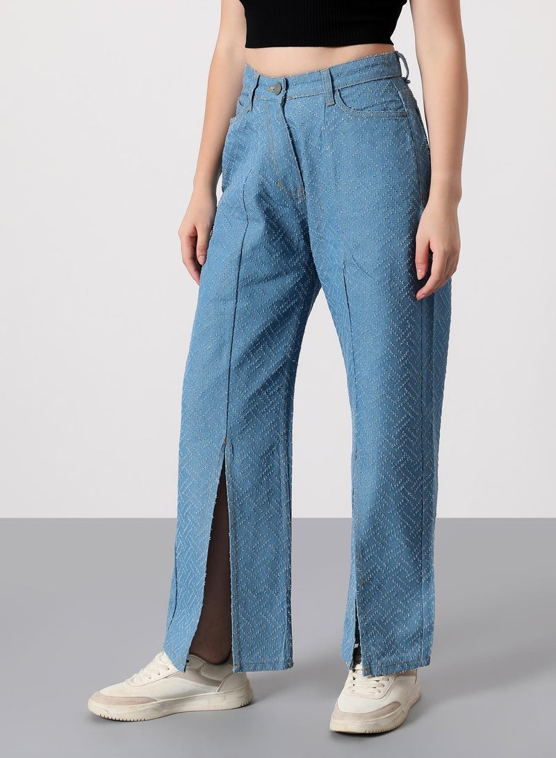 Campus Sutra Women's Geometric-Distressed Denim Jeans | High-Rise , Full-Length, Button Closure | Light-Wash Twill | Woven Denim Jeans For Casual & Daily Wear | Sky Blue - Image 3