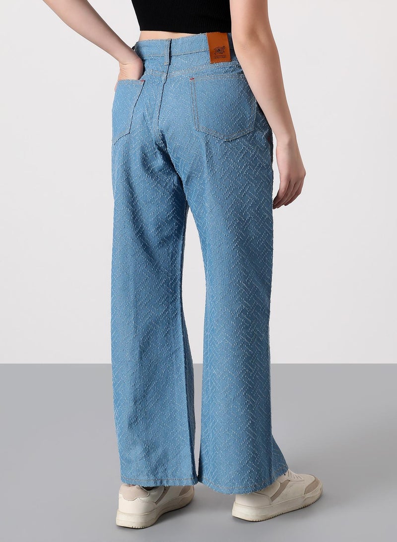 Campus Sutra Women's Geometric-Distressed Denim Jeans | High-Rise , Full-Length, Button Closure | Light-Wash Twill | Woven Denim Jeans For Casual & Daily Wear | Sky Blue - Image 4
