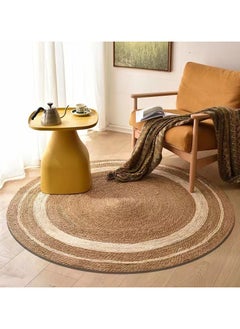 LINGWEI Jute Rug Carpet Round Areai Rug with White Line 120x120cm  - Image 2