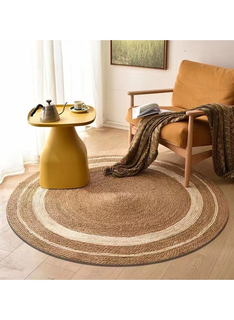 LINGWEI Jute Rug Carpet Round Areai Rug with White Line 120x120cm  - Image 2