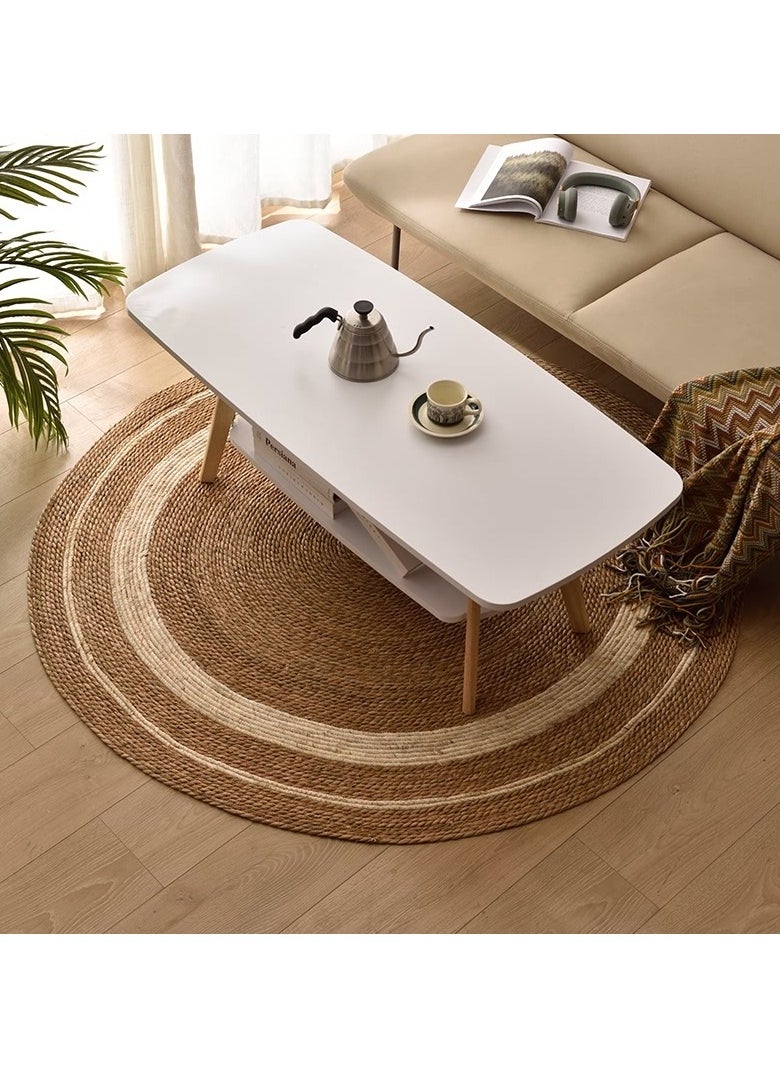 LINGWEI Jute Rug Carpet Round Areai Rug with White Line 120x120cm  - Image 5