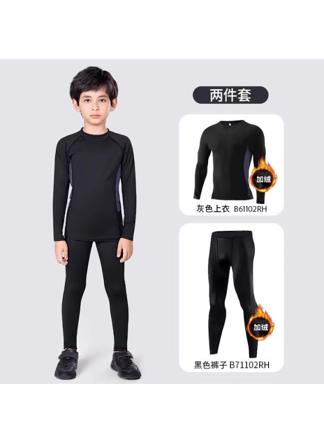 Back Kidsren's Fitness Clothing Quick-drying Basketball Bodysuit Training Clothing Autumn And Winter Fleece-lined Boys' Base Sportswear Suit