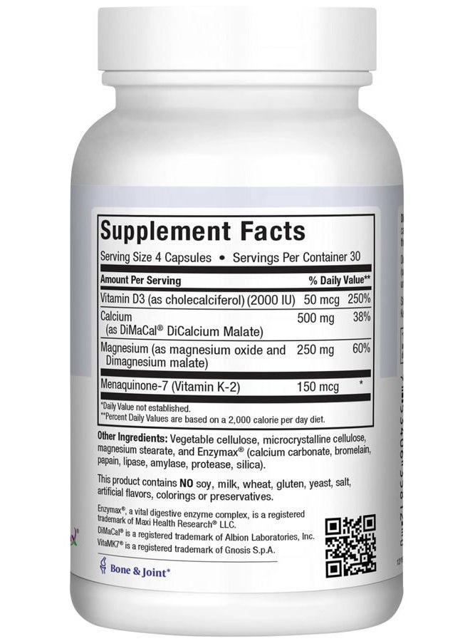 Maxi Health مكمل الكالسيوم 500 ملغ مع فيتامين د3 (2000 وحدة دولية)، مغنيسيوم (250 ملغ) وفيتامين ك2 (150 ميكروغرام) - دعم العظام والأسنان والمفاصل للرجال والنساء - 120 كبسولة - كال ماغ ك-دي من ماكسي هيلث - Image 4