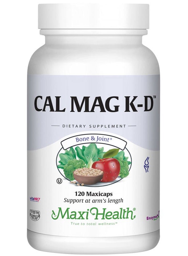 Maxi Health مكمل الكالسيوم 500 ملغ مع فيتامين د3 (2000 وحدة دولية)، مغنيسيوم (250 ملغ) وفيتامين ك2 (150 ميكروغرام) - دعم العظام والأسنان والمفاصل للرجال والنساء - 120 كبسولة - كال ماغ ك-دي من ماكسي هيلث - Image 1