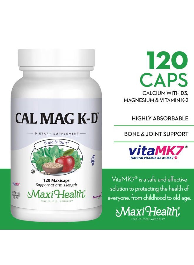 Maxi Health مكمل الكالسيوم 500 ملغ مع فيتامين د3 (2000 وحدة دولية)، مغنيسيوم (250 ملغ) وفيتامين ك2 (150 ميكروغرام) - دعم العظام والأسنان والمفاصل للرجال والنساء - 120 كبسولة - كال ماغ ك-دي من ماكسي هيلث - Image 2
