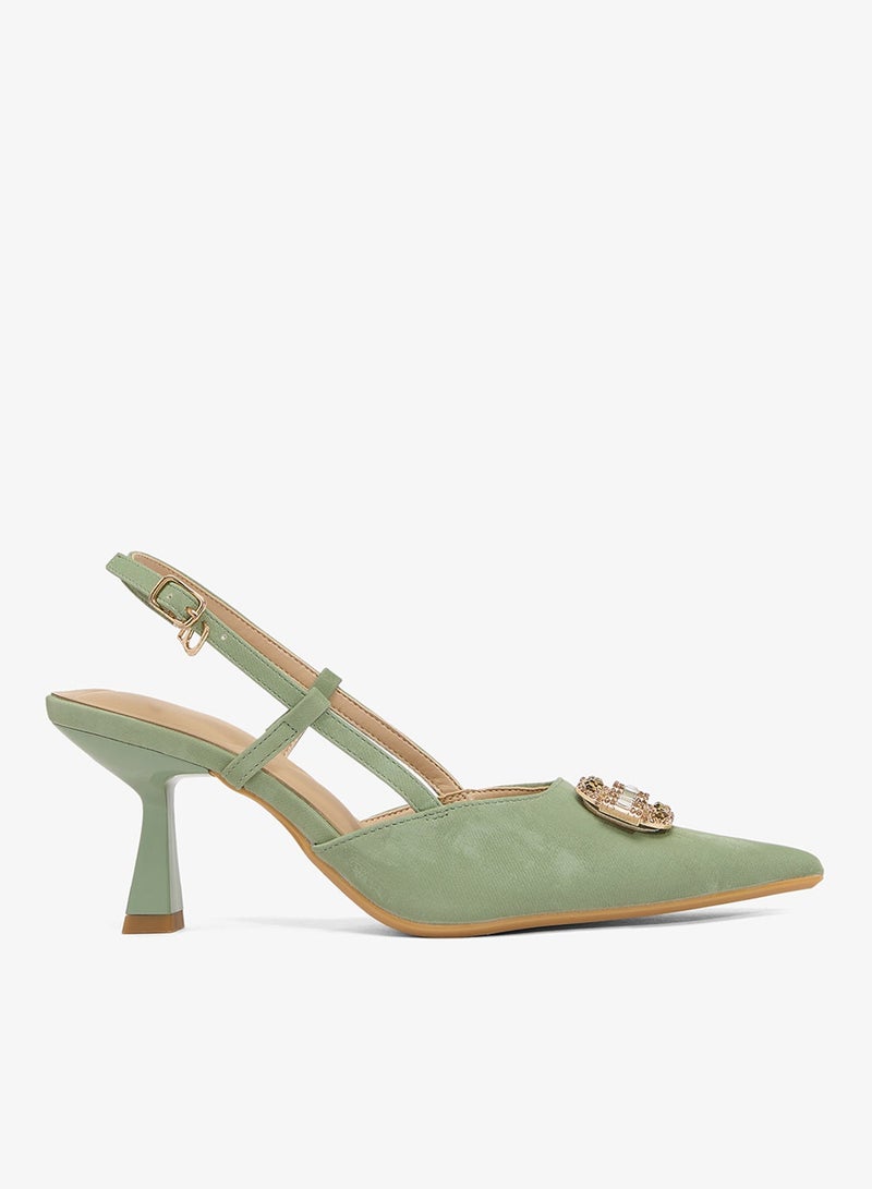 Ella Limited Edition Jewel Embellished Sling Back Kitten Heel Pumps - Image 4