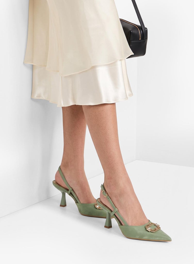 Ella Limited Edition Jewel Embellished Sling Back Kitten Heel Pumps - Image 5