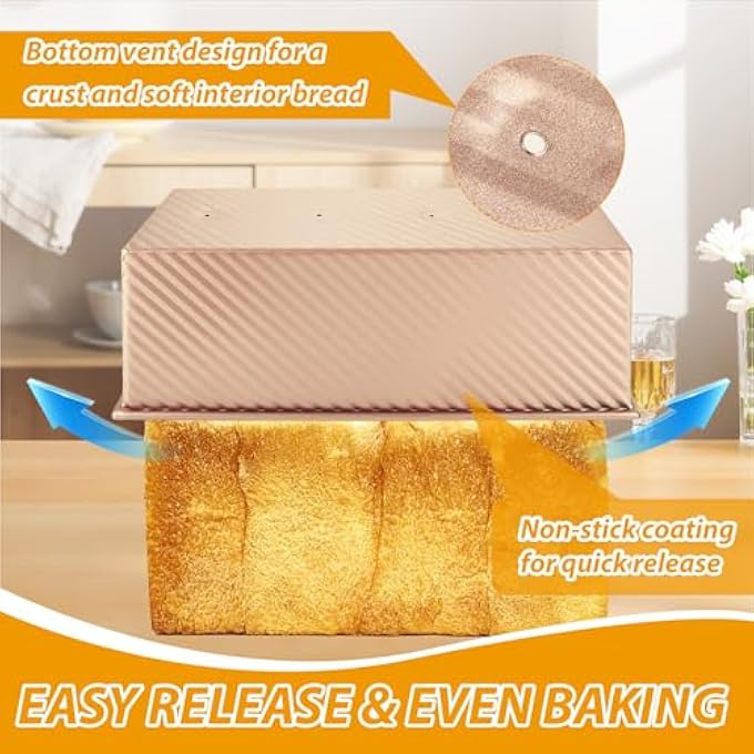 Pullman Loaf Pan with Lid 13x4 Bread Pans for Homemade Bread Sandwich Bread Loaf Pan Banana Bread Pan Nonstick Sourdough Bread Baking Pan Metal Bread Pan Extra Large Loaf Pans Tin for Meatloaf - Image 4