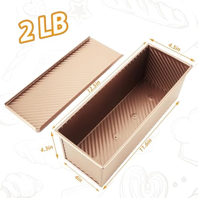 Pullman Loaf Pan with Lid 13x4 Bread Pans for Homemade Bread Sandwich Bread Loaf Pan Banana Bread Pan Nonstick Sourdough Bread Baking Pan Metal Bread Pan Extra Large Loaf Pans Tin for Meatloaf - Image 3