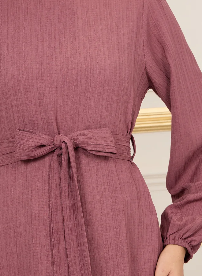 Styli Ruffled Belted Midi Dress