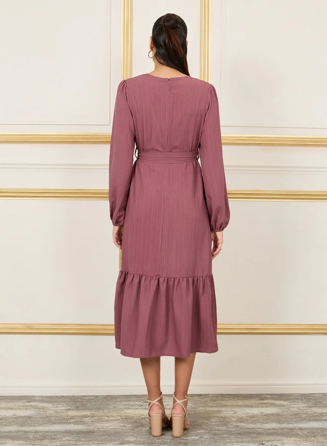 Styli Ruffled Belted Midi Dress