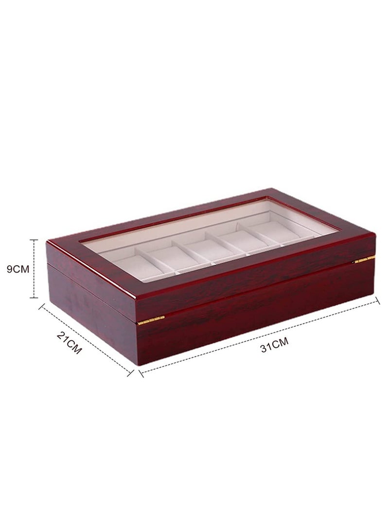 Wooden Watch Box with Glass Top 12 Grids Jewelry Organizer Watch Holder Box Storage Display Case for Watches Collection 31cm*21cm*9cm - Image 3
