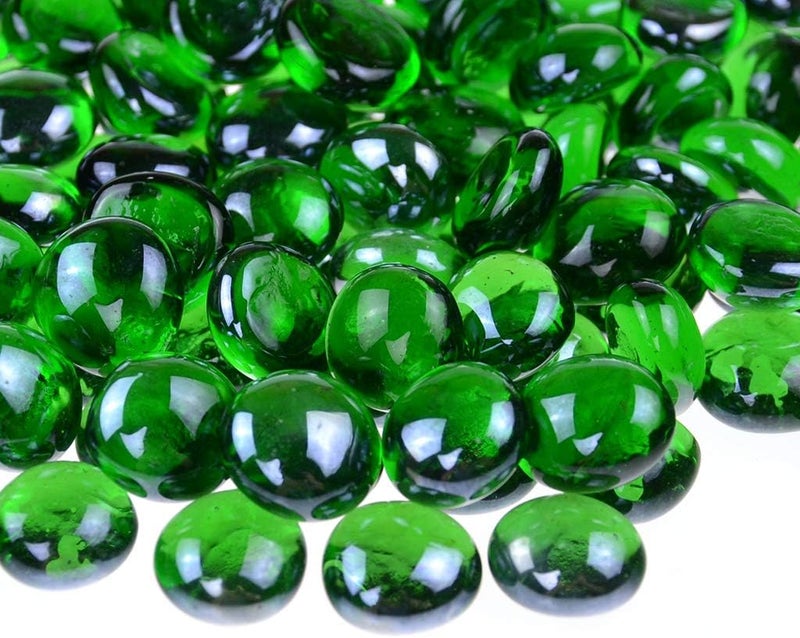 KINGOU Flat Glass Gems/Marbles/Stones/Beads for Vase Filler, Table Scatter, Games - 1 Lbs (17-19mm, Approx. 3/4")-Green - Image 1