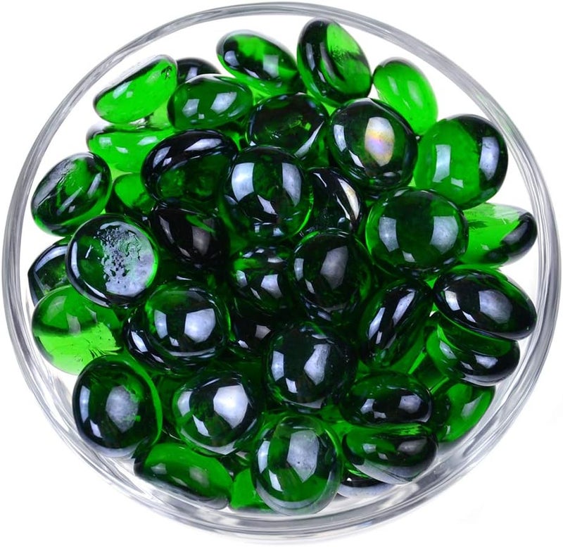 KINGOU Flat Glass Gems/Marbles/Stones/Beads for Vase Filler, Table Scatter, Games - 1 Lbs (17-19mm, Approx. 3/4")-Green - Image 3