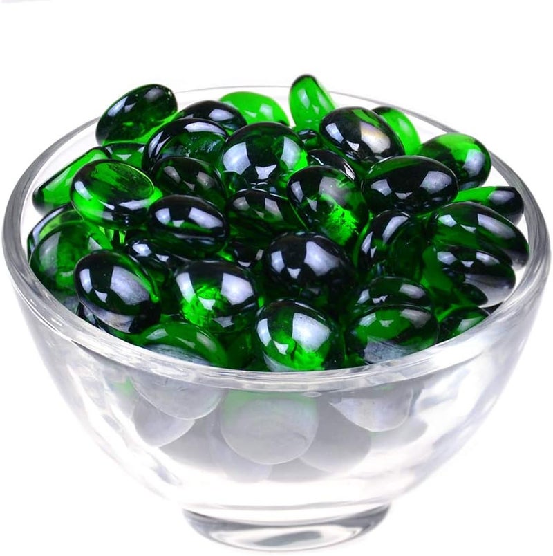 KINGOU Flat Glass Gems/Marbles/Stones/Beads for Vase Filler, Table Scatter, Games - 1 Lbs (17-19mm, Approx. 3/4")-Green - Image 2