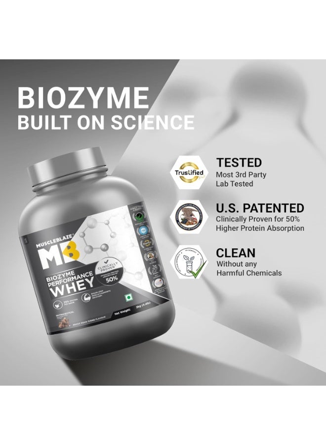 MuscleBlaze Biozyme Performance Whey Protein Powder, Rocky Road Fudge (2kg / 4.4lbs) | 25g Protein Per Scoop | Clinically Tested 50% Higher Protein Absorption - Image 2