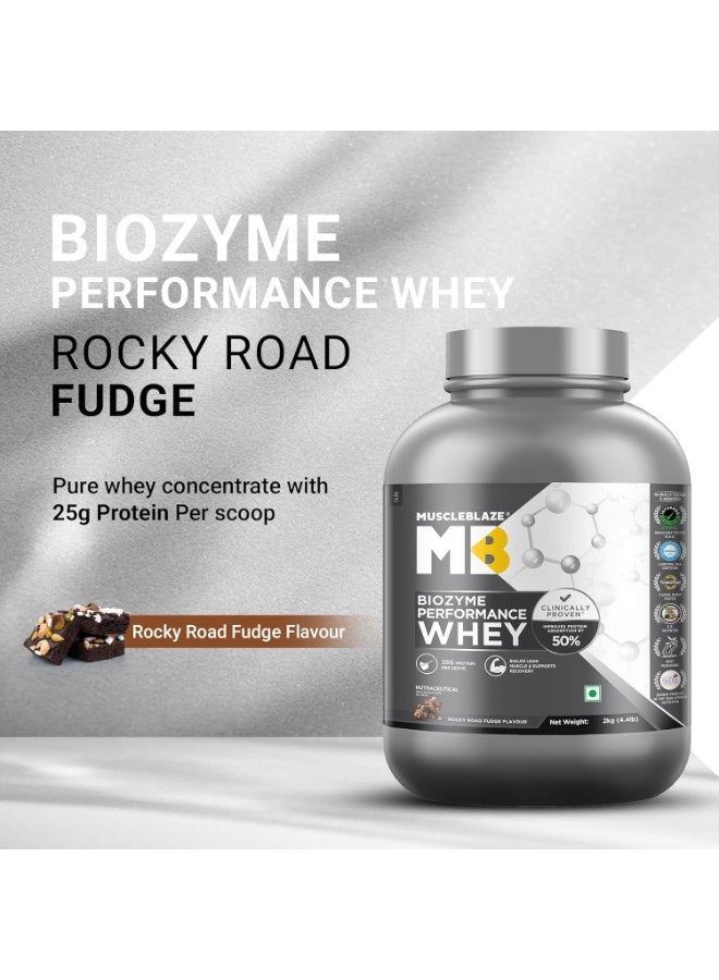 MuscleBlaze Biozyme Performance Whey Protein Powder, Rocky Road Fudge (2kg / 4.4lbs) | 25g Protein Per Scoop | Clinically Tested 50% Higher Protein Absorption - Image 3