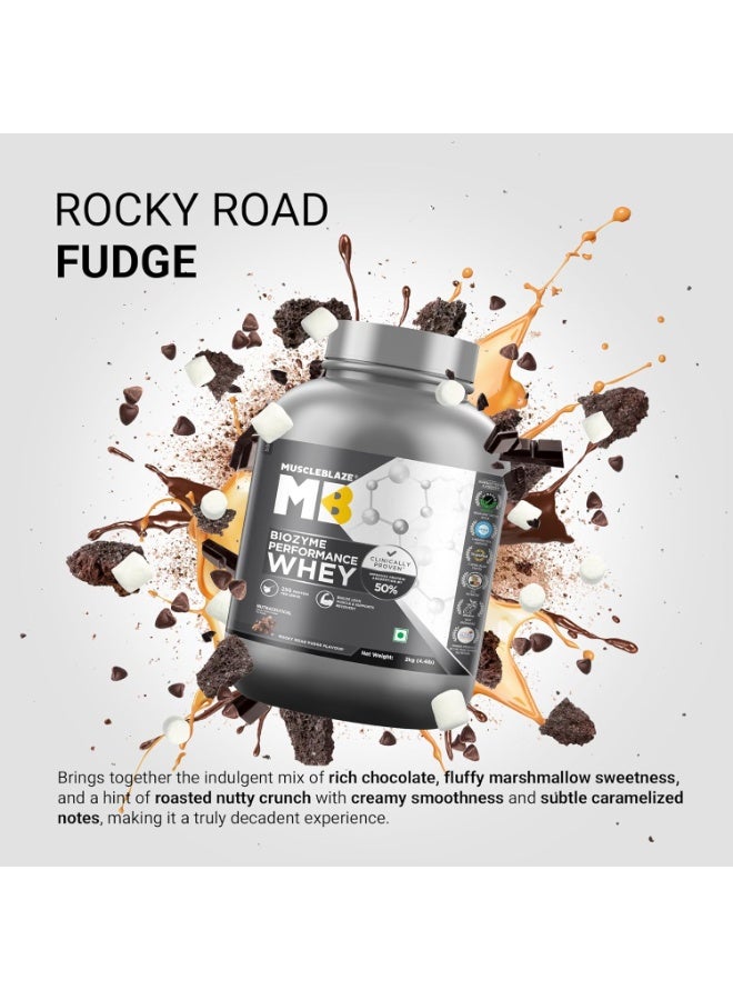 MuscleBlaze Biozyme Performance Whey Protein Powder, Rocky Road Fudge (2kg / 4.4lbs) | 25g Protein Per Scoop | Clinically Tested 50% Higher Protein Absorption - Image 4